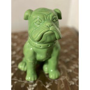 Benzara, 8” Green Sitting British Bulldog Figurine with Collar Green Benzara